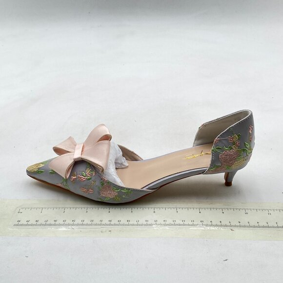 XYD Flower Pink-bow D'Orsay Kitten Heel Bridal Bowknot Pumps Pointed Toe Shoes - Picture 2 of 8